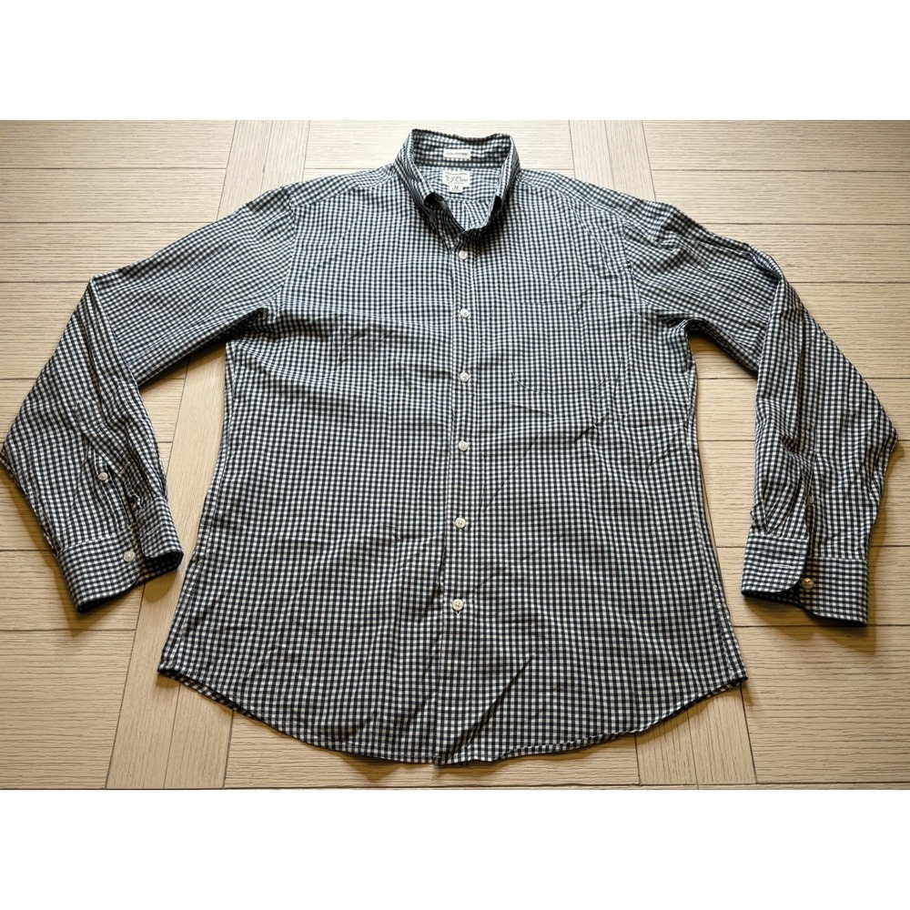 J‎ Crew Men's M Short Classic Stretch Navy White Check Long Sleeve Button Shirt